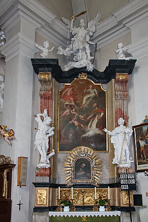 Kirchberg am Walde, Pfarrkirche hl. Johannes der Täufer, rechter Seitenaltar, Altarblatt hl. Ulrich, 1. Viertel 18. Jh.